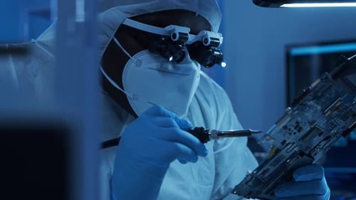 Africanamerican Microelectronics Engineer Works in a Modern Scientific Laboratory on Computing