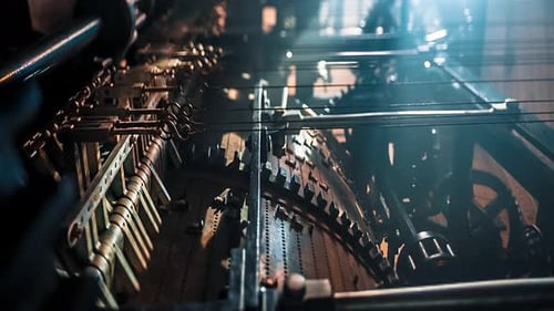 Gears And Wheels Moving In A Clock Tower