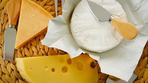Assorted Cheeses on Woven Mat