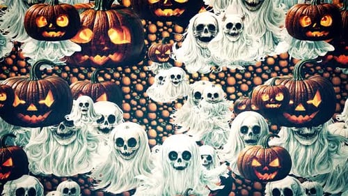 Seamless Looping Animated Halloween Background with Pumpkins and Ghosts