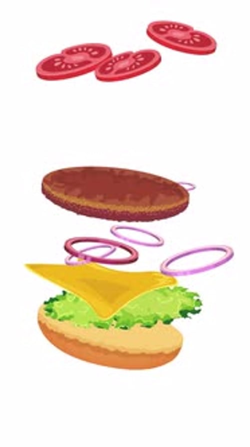 Animated Burger Assembly In Flat Design