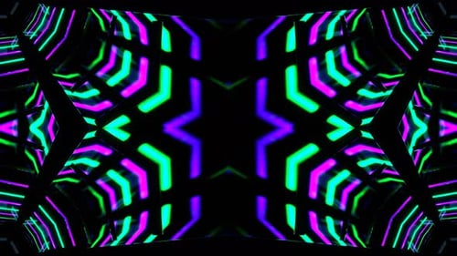 Violetter und türkisfarbener sechseckiger neonfarbener verspiegelter Kaleidoskop-Hintergrund VJ Loop In 4K