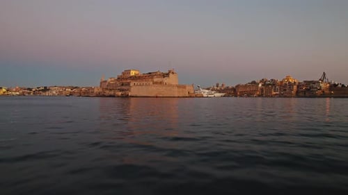 Aerial view of La Valletta downtown at sunset in Malta.
