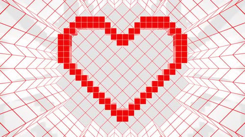Red And White Pixel Heart Background Vj Loop In 4K