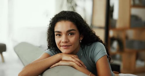 Smiling Woman Relaxing Indoors Close Up
