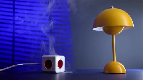 Smoking Electric Outlet Box Beside Yellow Lamp