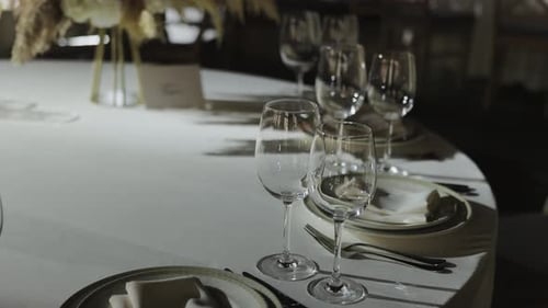 Wedding Table Setting with Wine Glasses and Plates