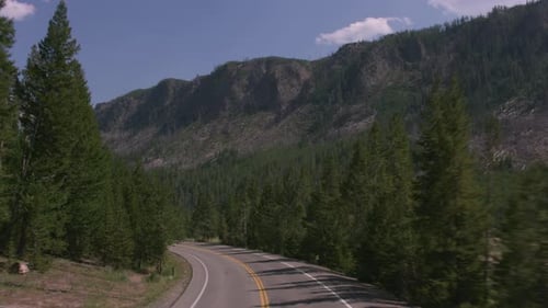 Driving through Yellowstone national park on a beautiful summer day