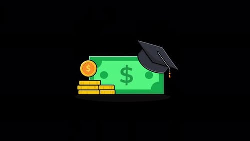 Animated Money with Coin Stack and Graduation Hat. Scholarship Concept Video - Transparent