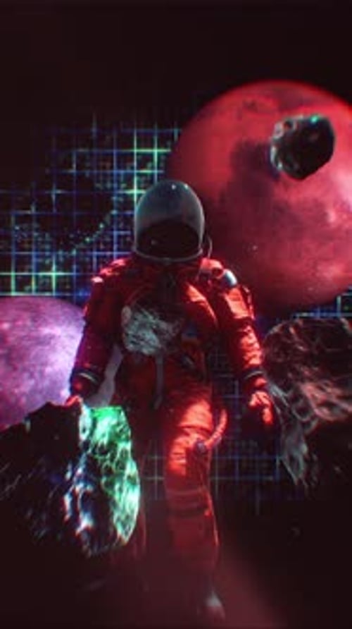 Futuristic Astronaut Floating in Space with Planets