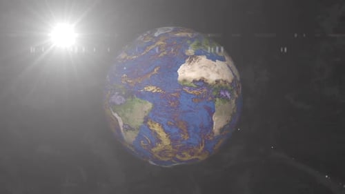 Realistic Planet Earth Rotating in Dark Space with Sun Flare