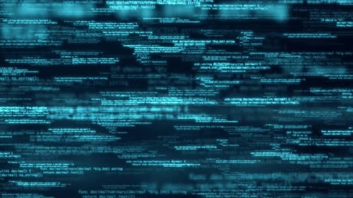 Dark Blue Matrix: Cybersecurity Concept with Hacking Code and Artificial Intelligence