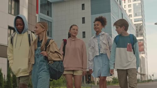 Multiethnic School Children Walking Outdoors
