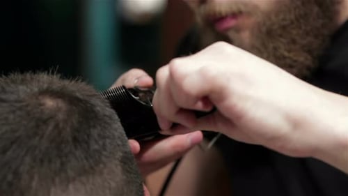 Bearded Brutal Man in a Barber Shop