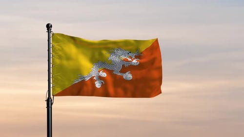 Bhutan Smooth Flowing Flag in a Breezy Sky