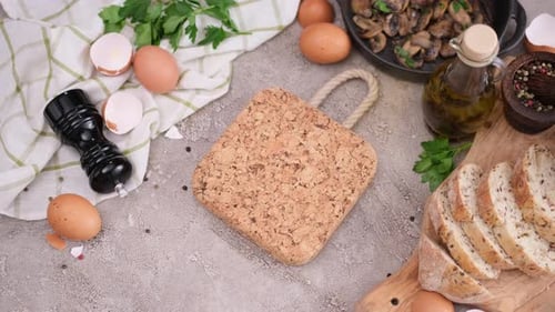 Cooked Breakfast Meal Pan With Toast and Mushrooms