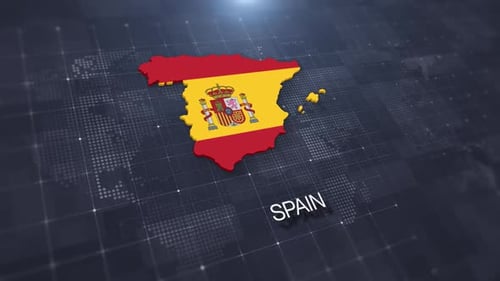 3D Map of Spain Flag on Digital World Background