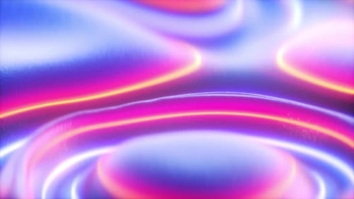 Abstract Neon Glowing Lines on Fluid Wavy Surface