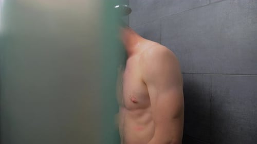 Bearded Man Taking a Shower, Washing Hair