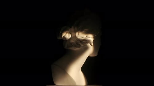 Closeup Shot Ancient Marble Bust Statue of Roman Era Woman Spinning Round on a Platform in Selective