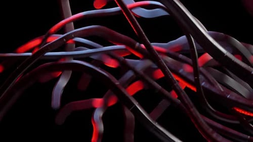 Abstract Flowing Wires with Glowing Red Energy