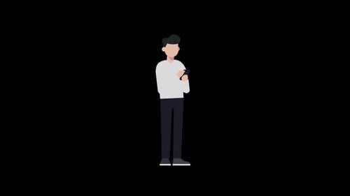 Flat Design Animated Person Using Smartphone