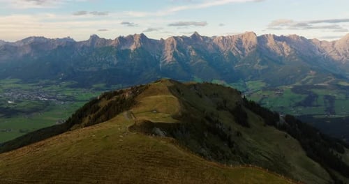 Panoramic Aerial View Of Beautiful Green Mountain Slope