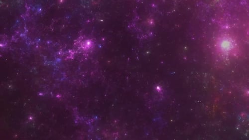 Glänzende Lichtpartikel, die im lila Raum fliegen