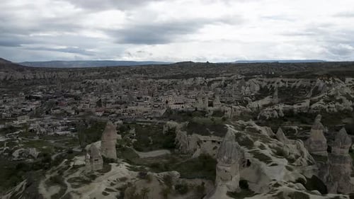 Aerial view of Goreme in Cappadocia region, Nevsehir, Turkey.