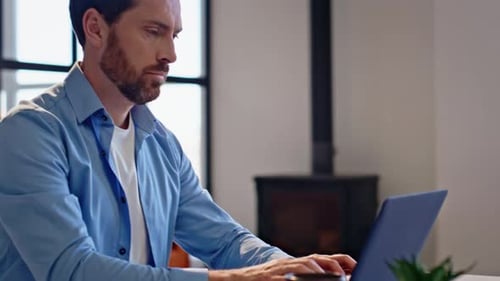 Closeup Person Typing Laptop in Home Office Freelancer Hands Texting Keyboard