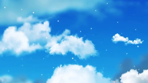 Dreamy Animated Sky Background with Moving Clouds and Shimmering Particles