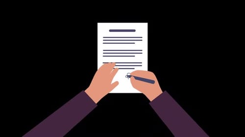 Flat Design Animated Hand Signing Document