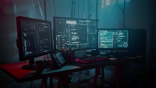 Sophisticated Computer Setup with Monitors Arranging on Desk