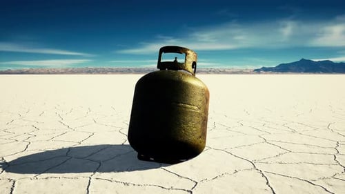 Old Rusted Danger Gas Container on Salt Lake