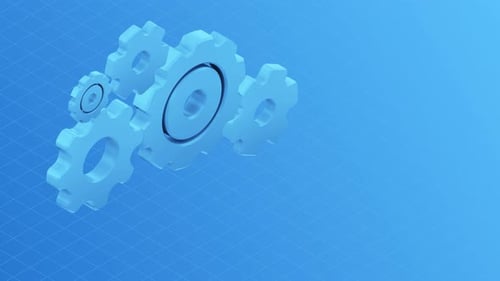 Engrenagens azuis abstratas entrelaçadas em um fundo gradiente