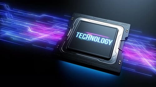 Futuristic Technology Chip Reveal with Digital Data Flow