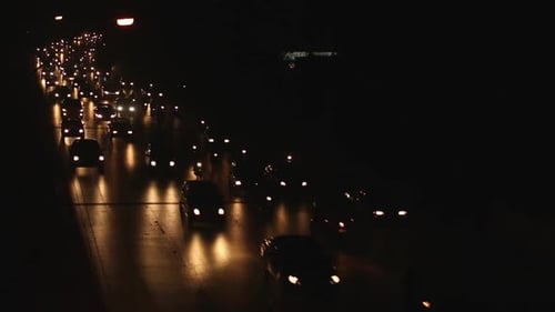 Night traffic on the bridge, Beautiful yellow beams on the bridge by Cars and bikes