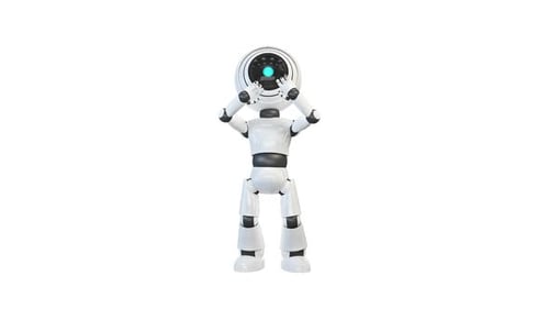 3D White Robot with Camera Eye Performing Gestures