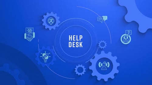 Animated Help Desk Concept with Connecting Gears and Support Icons