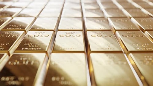 Brilliant ingots of the gold in the safety storage of the national reserve bank