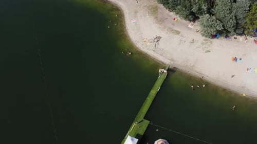 People Spending Leisure Time At The Teleski Aqua Park In Vieira Do Minho, Braga, Portugal - aerial d