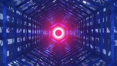 Intense Hexagonal Sci-Fi Tunnel with Central Portal