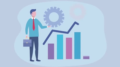 Business Man with Statistics Bar Information