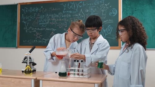 Children Experimenting with Chemicals in Science Classroom