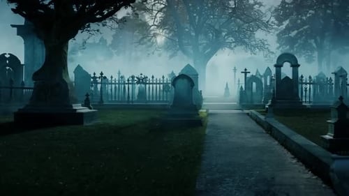 Spooky Foggy Graveyard Scene for Halloween Background