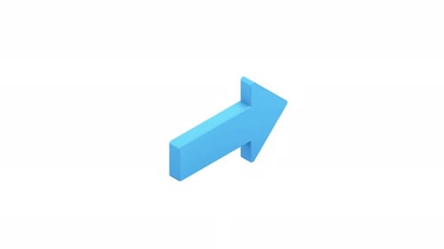 3D Blue Arrow Pointing Right And Up On White Background