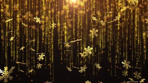 Golden Snowflakes Glitter Falling Christmas Holiday Background