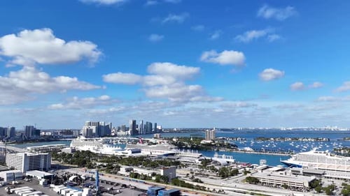 Cruise Ships on the Background of Skyscrapers in Miami Travel Hotel on the Ocean
