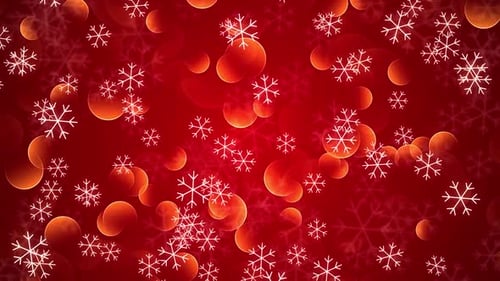 Falling Snowflakes and Bokeh Lights on Red Festive Background