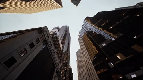 Looking Up Manhattan Skyscrappers With Skies